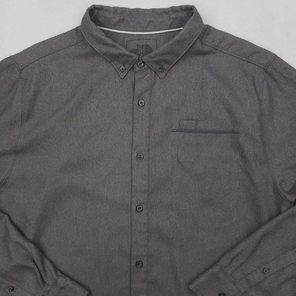 North Face Shirt Mens XL Gray Thermocore Twill Button Down Long Sleeve Outdoor
